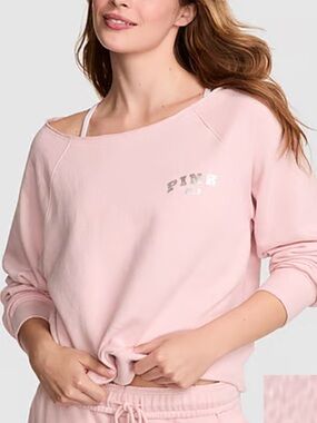 PINK Victoria's Secret Light Pink Graphic Off Shoulder Sweatshirt XXL